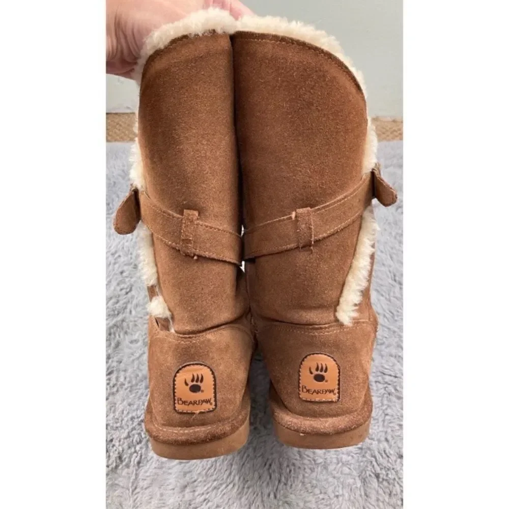 BearPaw Tatum tan suede wool sheepskin boots